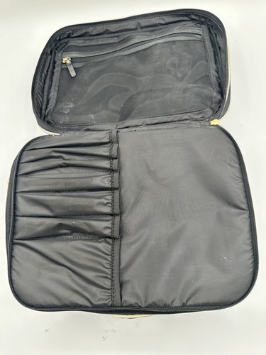 Kate Spade Black White Stripe Nylon Saffiano Trim Cosmetic Bag Travel Case - Picture 7 of 9