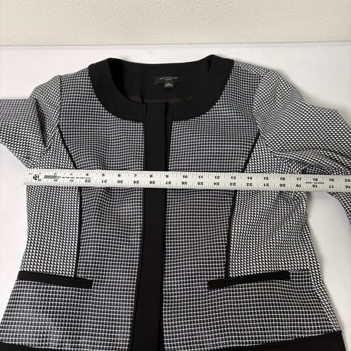 Ann Taylor Blazer Jacket Petite 6 6P Black White Check Hook Eye Office Career - Picture 9 of 10