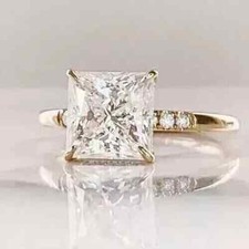 3Ct Princess Cut Moissanite Halo Engagement Ring 14k Yellow Gold Plated