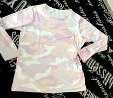 RE Realessentials L Pink Gray PASTEL CAMO Knit Tunic TOP L/S Active Silky TEE