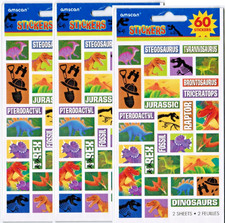 3 Packs Amscan DINOSAURS Stegosaurus 6 sheets Stickers