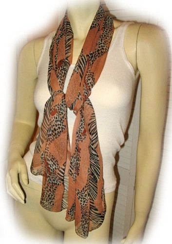 Vintage Y2K 90s Scarf Scarves Neck Wrap 57.5in x 20in Sheer Animal Print Brown - Picture 6 of 7