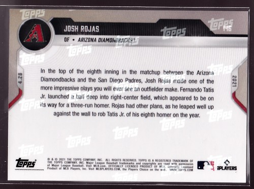 Josh Rojas 2021 Topps Now Leaping Grab Robs Fernando Tatis Jr #146 Purple 05/10 - Bild 2 von 2