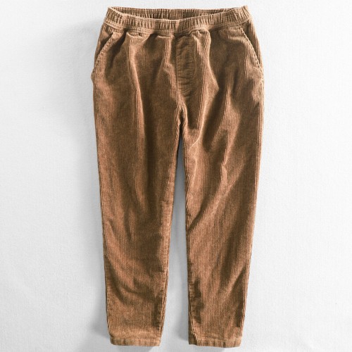 Men Corduroy Pants Pleated Retro Elastic Waist Comfort Fit Trousers Casual Soft - Picture 13 of 13