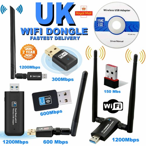 USB Wifi Adapter Wireless Dongle Adaptor PC Dongle 1200MBPS 600MBPS 300MBPS UK