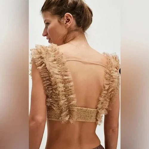 Free People One Sosha Party Sequin Halter Top  Gold Size S New $98 msrp - Picture 4 of 5