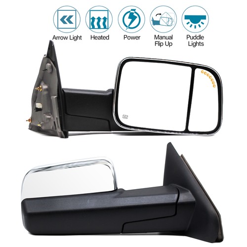 Pair Tow Mirrors Power Heated For 2003 2004 2005 2006 Ram 1500 2500 3500 Chrome - Bild 1 von 12