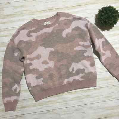 Lucky Brand Pink Camouflage Camo Wool Blend Knit Crew Neck Sweater Size Medium eBay
