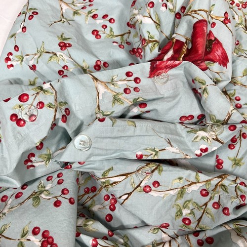 Edredón Pottery Barn Cardinal Bird azul rojo reina completo algodón invierno bayas - Imagen 6 de 7