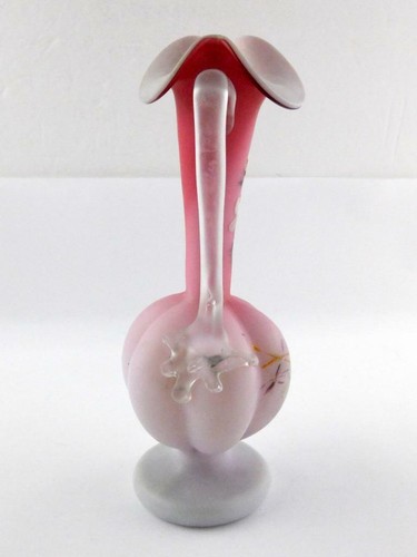 Jarrón Ewer Pintado a Mano Rosa Vidrio Satinado Flores Pintadas BUEN ESTADO - Imagen 5 de 11