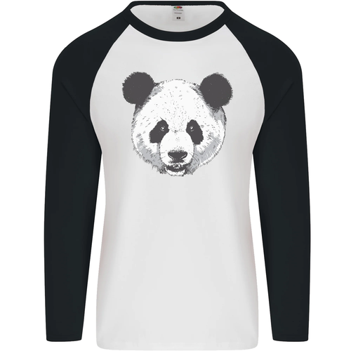 A Panda Bear Face Mens L/S Baseball T-Shirt - Picture 8 of 29