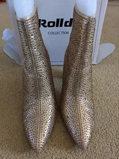 Rollda Gold Jeweled Low Boots, Women's Size 11, With Box