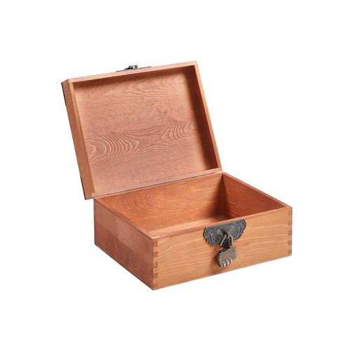 Large Wooden Boxes Plain Wood Storage Box Chest Lid Handle Keepsake Box W/ Lock - Picture 9 of 11