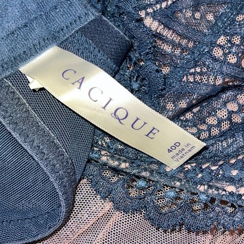 Cacique Womens Unlined Balconette Lace Bra 40D Midnight Blue With Pink Bow Accen - Picture 2 of 5
