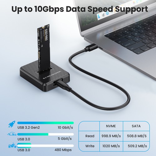 Station d'accueil M.2 vers USB, adaptateur lecteur NVMe vers USB C pour clé M, clé B+M SSD - Photo 5/8