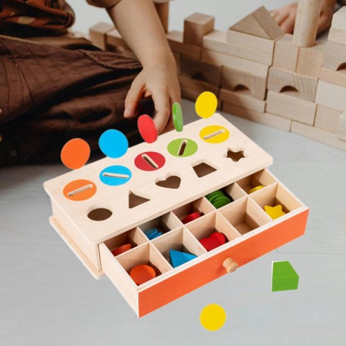Wooden Color and Shape Sorter Box Montessori Toys for Toddlers 1-3 Year Old - Picture 2 of 7
