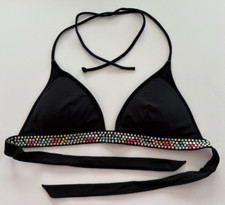 Victoria's Secret Black Embellished Bikini Top w/Multicolor Bright Studs Size M