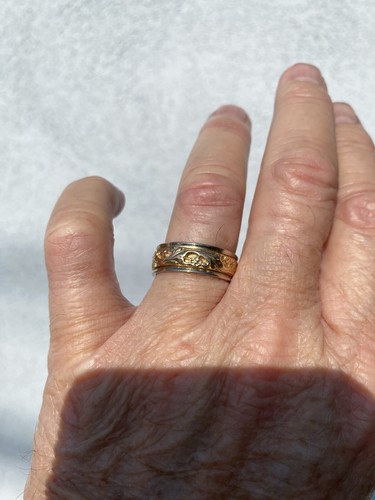 14K White/Yellow Gold Art Carved Gold Wedding Band Ring Size10.5 8MM - Bild 11 von 11