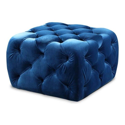 Uptown-Modern Square Velvet Tufted Ottoman with Foam Padding in Royal Blue