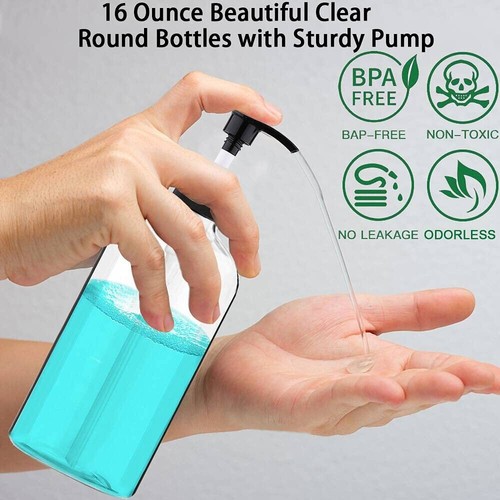 Empty Plastic Pump Bottles Dispenser 16oz/500ml Portable Clear BPA-FREE 4 Pack - 第 5/7 張圖片