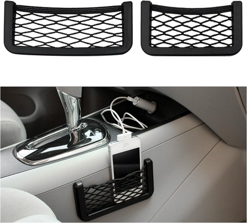 2 PCS Car Pocket Phone Net, Universal Seat Side Storage Net Bag with Double Side