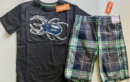 NWT Boys 10 Gymboree “BACKYARD EXPLORER”Cotton Green/Gray Plaid SHORTS+TOP Set - Picture 1 of 6