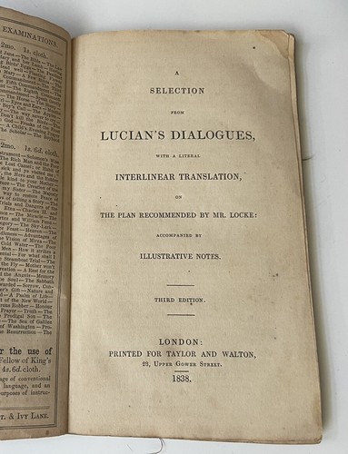 Antique 1838 A Selection from Lucian’s Dialogues Interlinear Translation Book - Picture 5 of 9