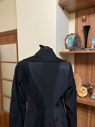 IVAN GRUNDAHL BLACK WRINKLED FABRIC PANELED DOUBLE BREASTED WOOL BLEND COAT-38 - Picture 7 of 12