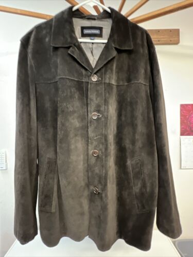 BANANA REPUBLIC Men's Jacket Size Large Chocolate Brown Suede Leather Coat L - Picture 1 of 22
