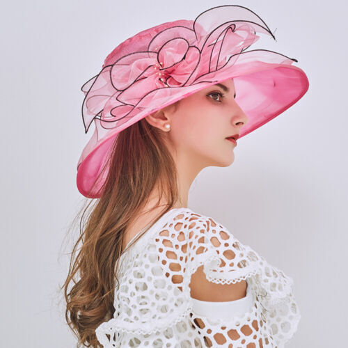 Kentucky Derby Wide Brim Mesh Foldable Hat Women Floral Church Party Formal Cap - Picture 2 of 12