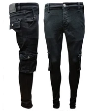 Mens Combat Jeans Straight Leg Utility Pockets Denim Pants For Men Size 30"- 42"