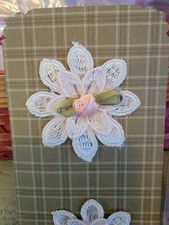 3D Embroidered Flower Applique 2 . Sew On / Glue On Patch Beige w/pink 3 inch