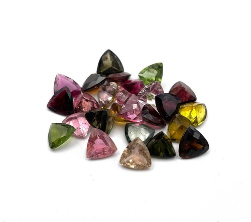 Natural Multi Tourmaline Trillion Cut Loose Gemstone Lot 4 Pcs 9 MM 7 CT - Picture 4 of 5