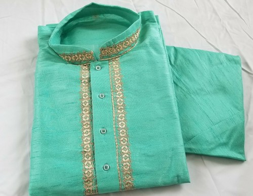Men Silk Blend Indian Traditional Kurta Pajama - Picture 4 of 11