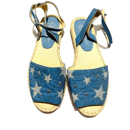 Jessica Simpson Espadrilles flach Denim silber Sterne Sommer Freizeit Damen 9M