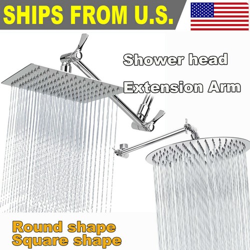 8"10"12" Shower Head Rainfall Square Round Sprayer Shower Faucet / Extension Arm - Picture 1 of 15