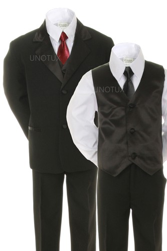 Baby Toddler Kid Formal Wedding 6pc Tuxedo Black Boy Suit sz S-20 - Picture 3 of 42