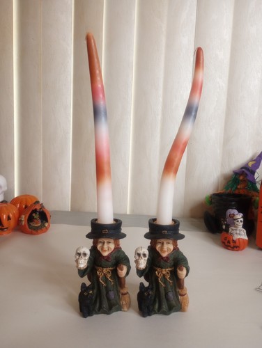SET OF WITCH Halloween Candlestick Holders