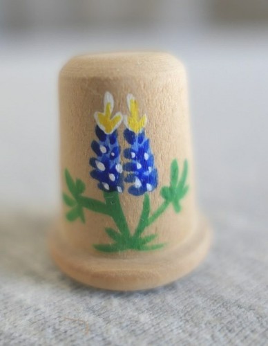 Wood Hand Painted 1 1/8" H Bluebonnets of Texas State Flower Souvenir Thimble
