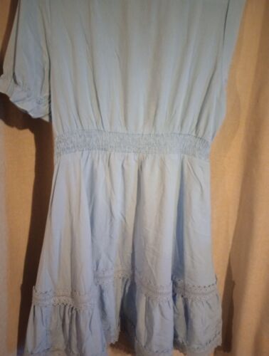 Allegra K Powder Blue Smocked Waist Stretch Tiered Dress Sz S Ruffles Boho - Picture 7 of 8