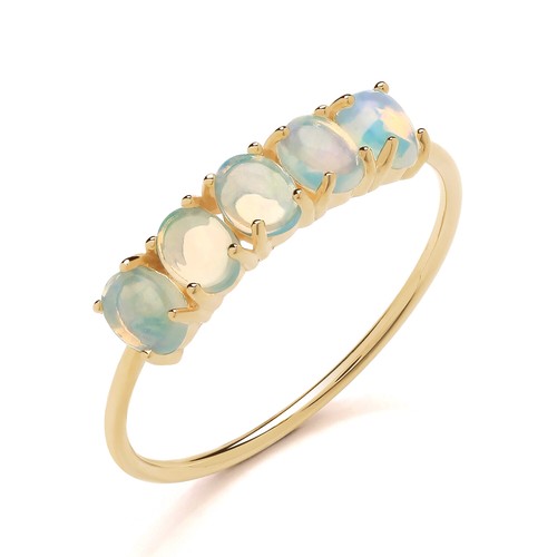 9ct Yellow Gold Natural Opal 5 Stone Eternity Ring size K to S - Picture 3 of 7