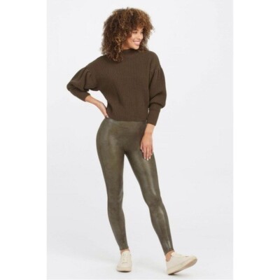 SPANX Faux Leather Croc Shine Legging Darkened Olive XS