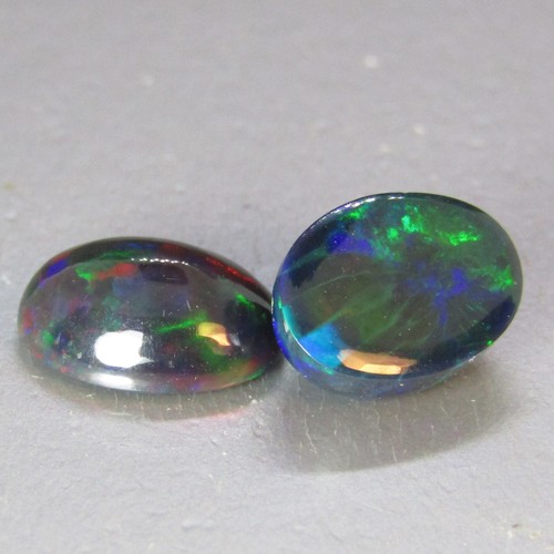4.03Cts Excellent Natural Color Play Black Opal Oval Cabochon Matching Pair - Picture 3 of 4