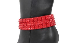 Women Metal Chain Boot Bracelet Shoe Charm Wide Red Band Pyramid Punk Jewelry