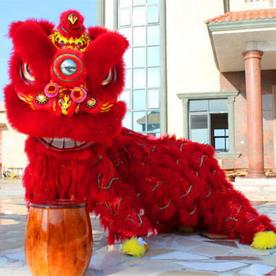 Lion Dance Mascot Costume Wool Chinese Folk Art Lion Two Adults Cosplay Party