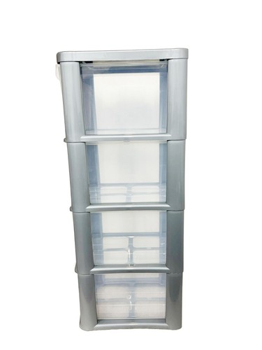 4-Drawer Medium Silver/Clear Plastic Storage Organizer - Durable Clear Drawers - Picture 5 of 6