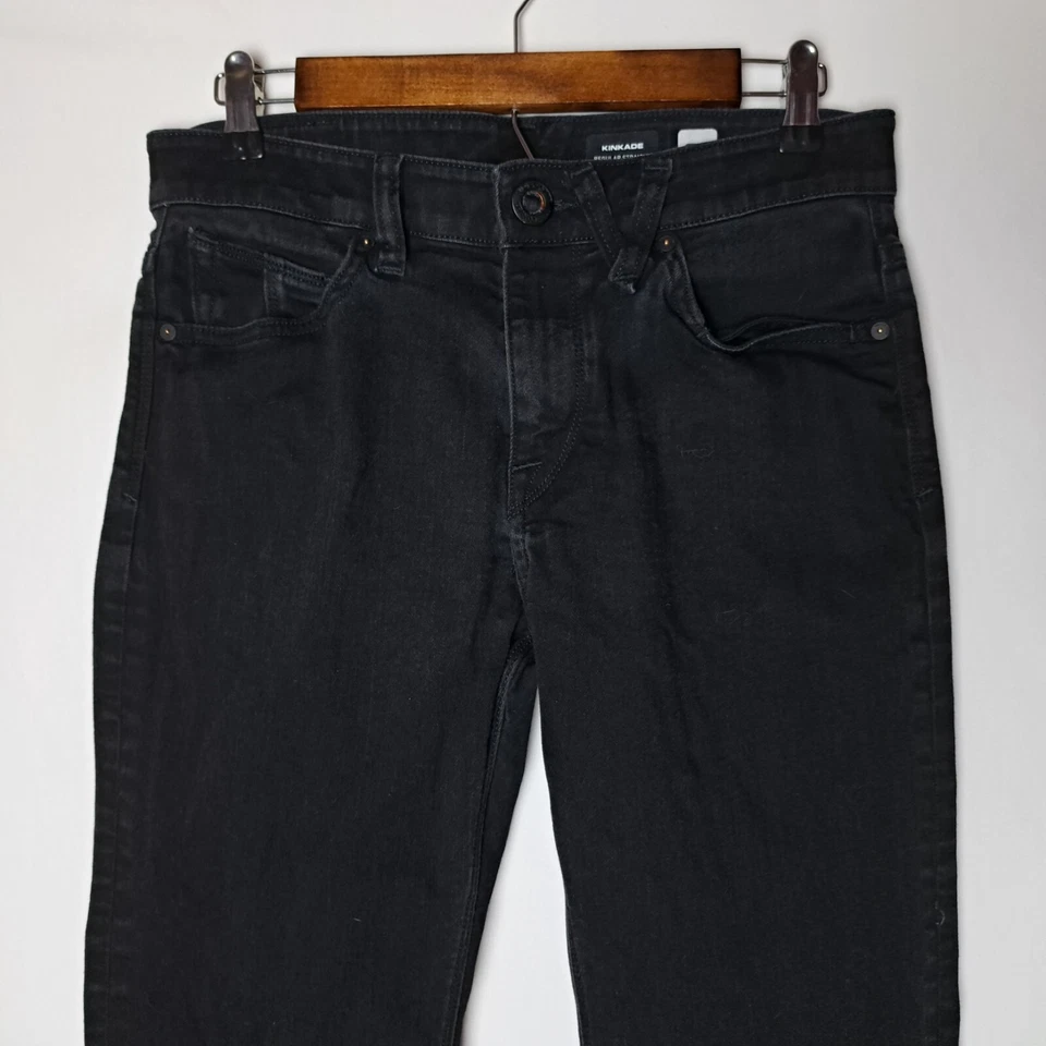 Volcom Kinkade Jeans Mens 29x28 Black Denim Regular Straight Dark Wash Stretch - Image 2 of 4
