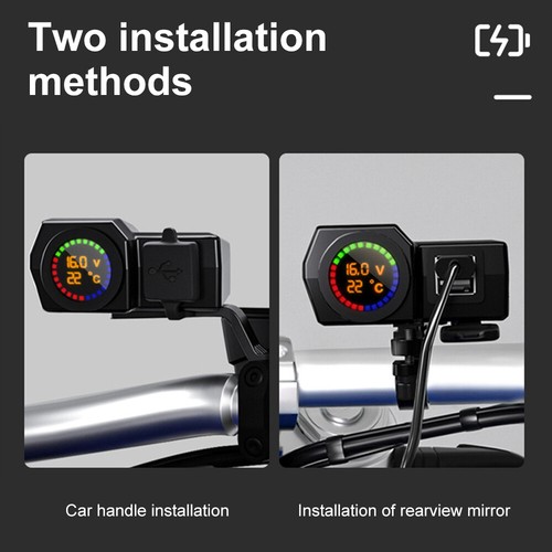 QC3.0 PD Motorcycle Dual USB Phone Fast Charger Adapter Voltmeter Thermometer - Photo 15 sur 26