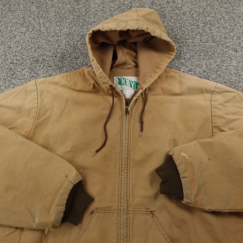 VTG Key Jacket Mens 2XL Brown Canvas Zip Barn Chore Work Coat Bomber Grunge - Picture 3 of 20