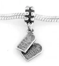 Sterling Silver 10 Ten Commandments Tablet Dangle Bead Charm 